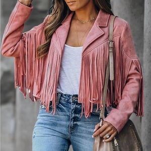 CHARTOU | Woman’s Faux Suede Moto CroppedJacket Fringe Cropped Jacket | Size XXL